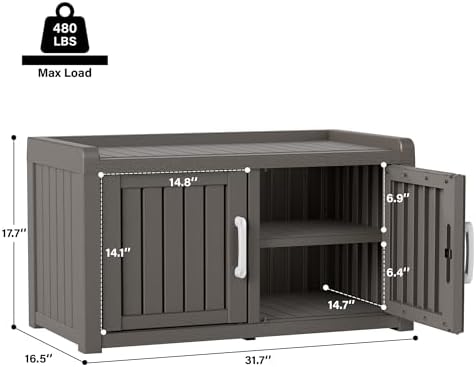 Outdoor Shoe Bench, Waterproof UV-Resistant Indoor Resin Shoe Cabinet, Entryw...