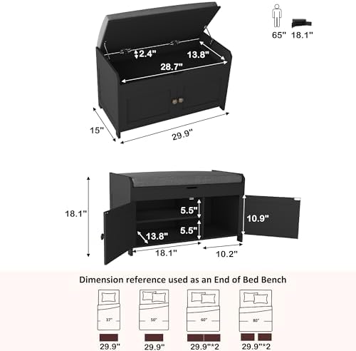 HOMEFORT 30" Shoe Bench with Lift Top Storage, Entryway Bench with Cushi...