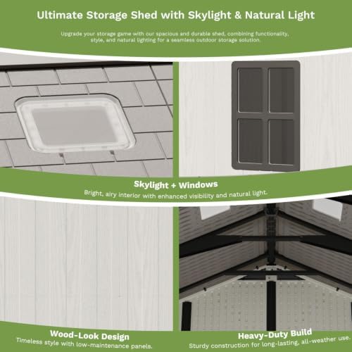 Patiowell 10x14 FT Resin Outdoor Storage Shed with Floor and Skylight