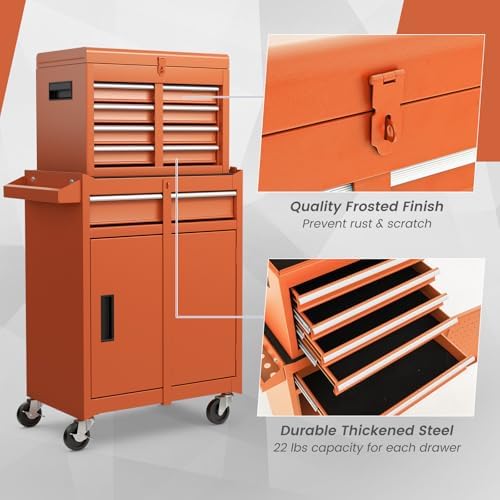 DREAMADE 5-Drawer Tool Chest Combo, Rolling Tool Cabinet w/Detachable Top Too...
