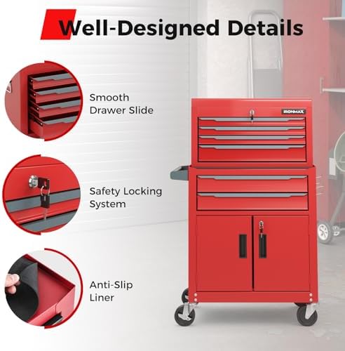 Goplus Tool Chest, 6 Drawers Extra Large Rolling Too Storage Cabinet with 4” ...