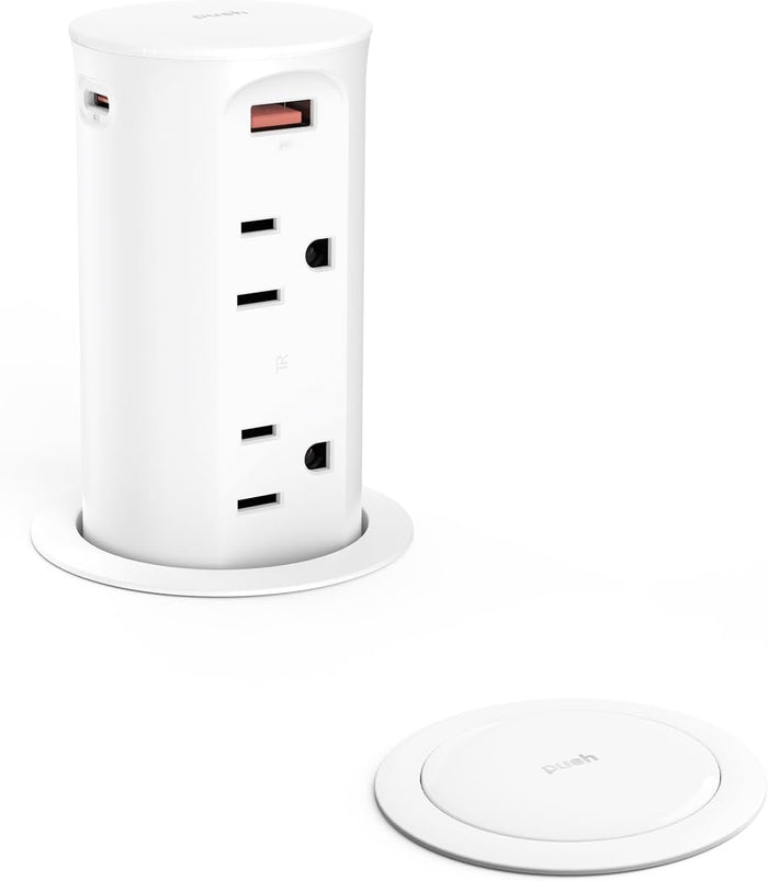 2.5 inch Hole Pop up Outlet for Countertop, 20W USB C, 4 USB Ports, 4 Outlets