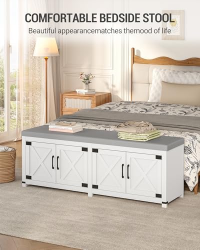 Hzuaneri 59" Shoe Storage Bench, with Soft Padded Seat Cushion & Doors