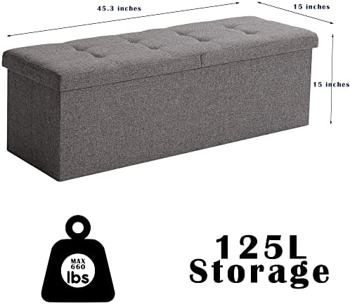 Storage Ottoman Bench Foldable Footrest Foot Stool, 45" Fabric Beige