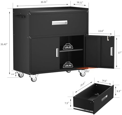 LCAOPC Metal Garage Storage Cabinet with Wheels, Lockable Rolling Tool Cabine...