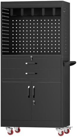 Mobile Tool Cart, Tool Chest with Locking Wheels, Charging Station