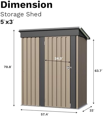 JUMMICO Metal Outdoor Storage Shed 5 x 3 FT Metal Shed with Lockable Door,Wat...