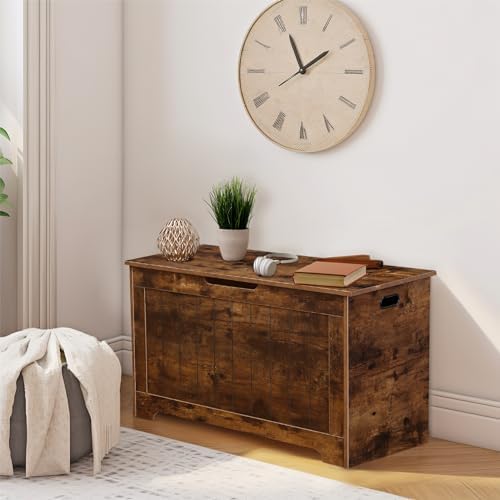 LEMY Storage Chest Bench, Wooden Trunk Box with 2 Safety Hinges, Modern Organ...