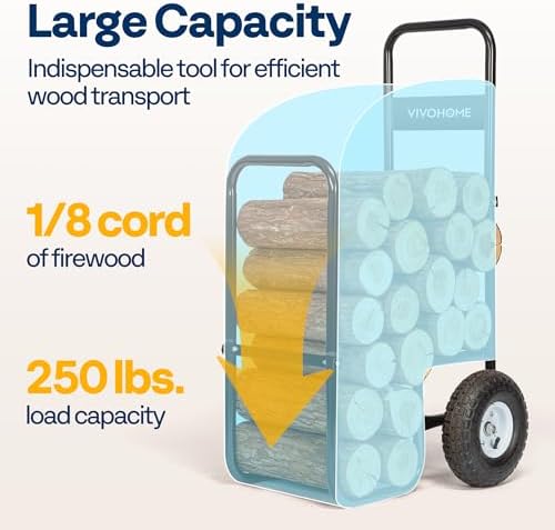 VIVOHOME Firewood Log Cart Carrier with Rubber Wheels Medium Without Cover