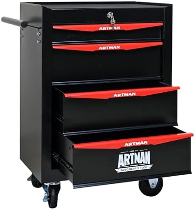 Heavy Duty 4-Drawer Rolling Tool Chest, Key Lock Tool Storage Cabinet with Lo...