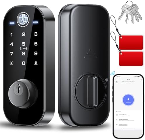 Ulecoce DL08 Fingerprint Smart Deadbolt with App Control, Mate Black