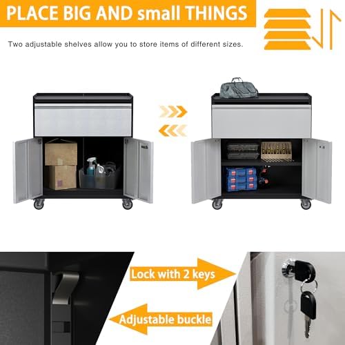Metal Garage Tool Storage Cabinet with 1 Drawer, Large Space Industrial Metal...