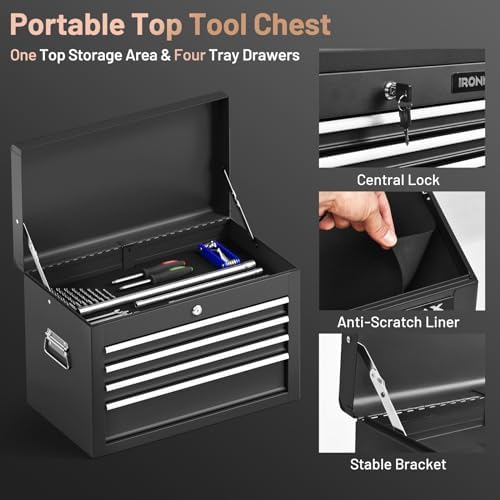 ERGOMASTER Rolling Tool Chest - Removable Top Box Large Bottom Cabinet with C...