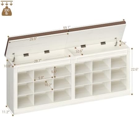 Hzuaneri Shoe Storage Bench with Cushion,18-Cubby Shoe Rack Bench
