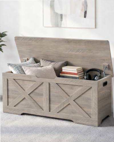 Timberer 47.2" Storage Chest, Wooden Storage Bench, Entryway Shoes Bench