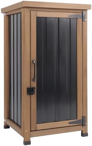 PetsCosset Small Outdoor Storage Cabinet Waterproof with Metal Top, Wood &amp...