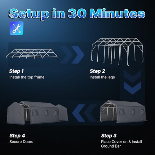 ADVANCE OUTDOOR 13x20 ft Carport 2 Roll up Doors & Vents Outdoor Portable...