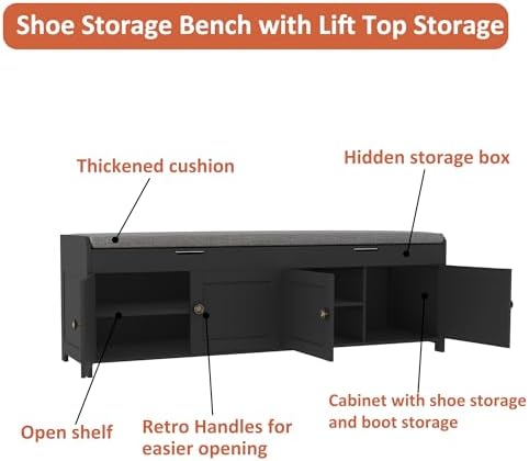HOMEFORT 54.4" Shoe Bench with Lift Top Storage, Entryway Bench with Cus...