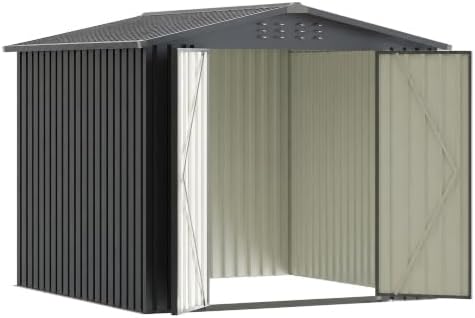 8x8 FT Outdoor Metal Storage Shed with Lockable Doors and Upgraded Frame,Gard...