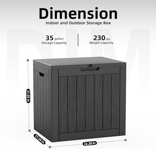 DRATO 35 Gallon Outdoor Storage Box Waterproof, Lockable Resin Deck Box for P...