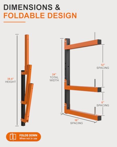 Lumber Storage Rack, Heavy Duty 6 Pack Wall-Mounted Lumber Rack, 1080 lb