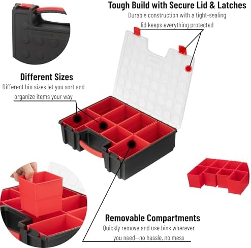 INTERTOOL Hardware Organizer with 8 Deep Removable Bins - Small Parts Storage...