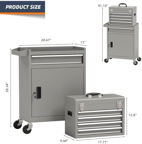 5-Drawer High Capacity Rolling Tool Box, Removable Cabinet Storage Tool Chest...