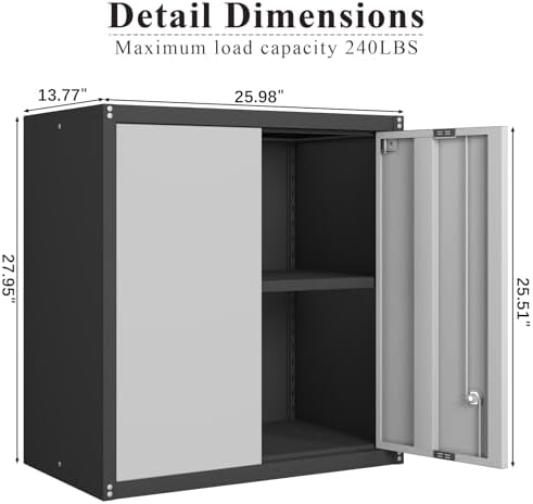 Locking Metal Wall Cabinet, 28" Metal Storage Cabinets with Doors and Sh...