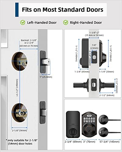 TEEHO TE002L Fingerprint Door Lock with 2 Lever Handles, Keyless Entry Deadbo...