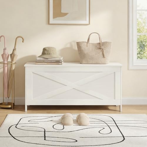 MAHANCRIS 39.4" Storage Chest with Lid, Storage Bench with Safety Hinges