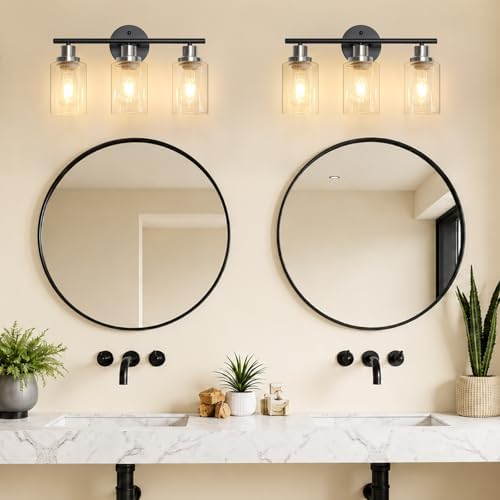 Modern Bathroom Light Fixtures, 3 Light Vanity Lights, Black and Brushed Nick...