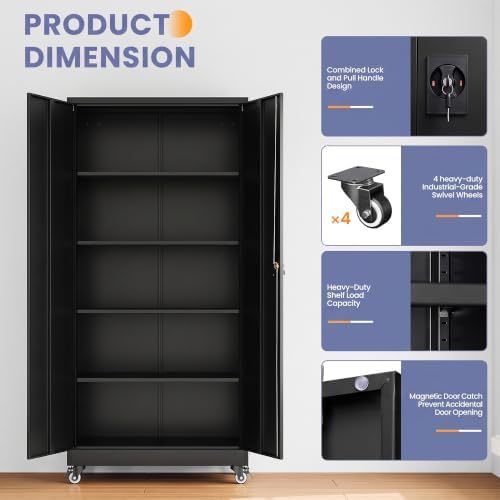 Metal Garage Storage Cabinet with Locking Doors and Adjustable Shelves, Wide ...