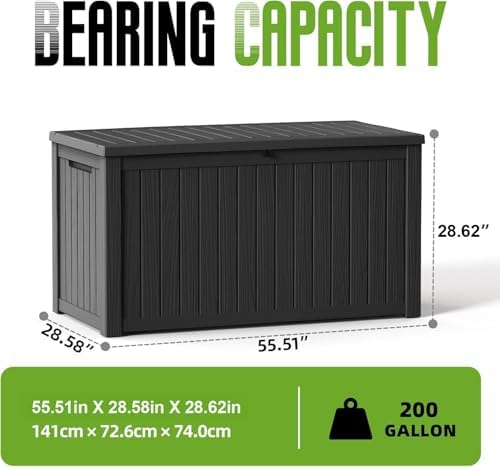 200 Gallon Outdoor Storage Deck Box Waterproof Resin Lockable Outside Bench P...