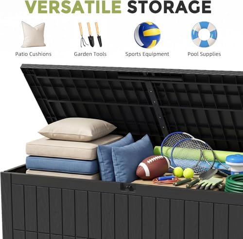 UDPATIO 120 Gallon Lockable Deck Box Outdoor Storage Box Waterproof Indoor Ou...