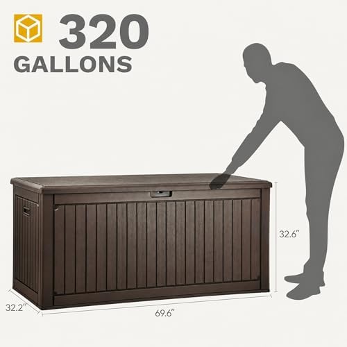 DWVO 320 Gallon Double-Wall Deck Box with Divider, XXL Extra Large Resin Outd...