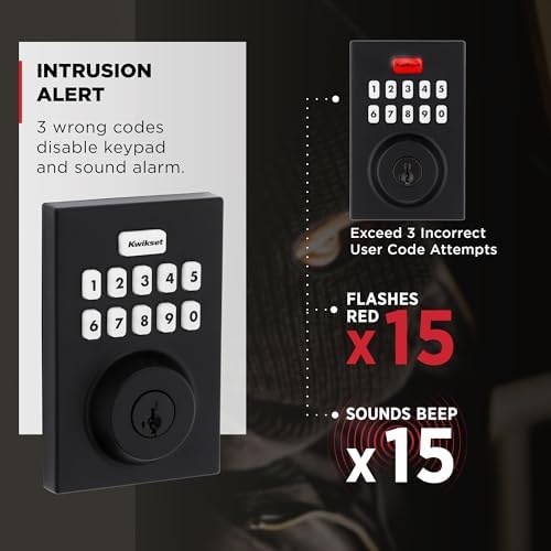 Kwikset Powerbolt 250 10-Button Keypad Matte Black Contemporary Electronic De...