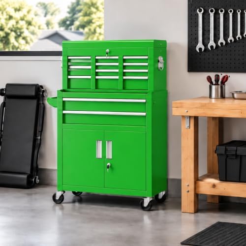 Bonusall 8 Drawer Rolling Tool Chest and Cabinet Combo,Heavy-Duty Metal Garag...