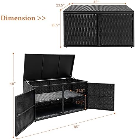 HAPPYGRILL Deck Box Outdoor Wicker Storage Box Cabinet, 88 Gallon Patio Ratta...