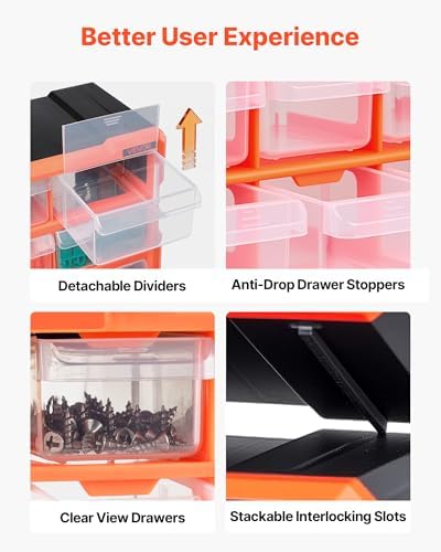 VEVOR 60-Drawer Storage Organizer, Plastic, Drawer Storage Cabinet for Garage...