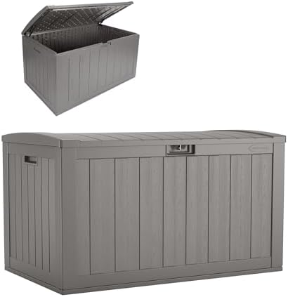 Suncast XL Resin Deck Box, 134 Gal, with Pad-Lockable Lid, Dove Gray