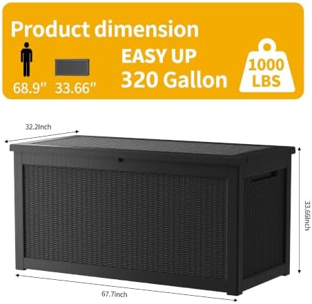 Outdoor Storage Box, 320 Gallon Waterproof Deck Box, Dual Gas-Spring Ultimate...