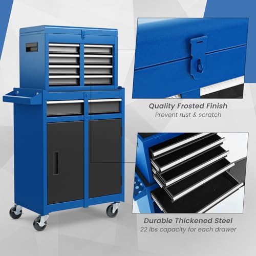DREAMADE 5-Drawer Tool Chest Combo, Rolling Tool Cabinet w/Detachable Top Too...