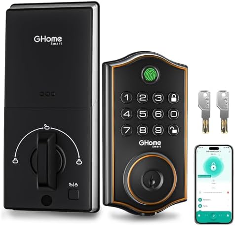 GHome Smart Fingerprint Door Lock for Front Door, 1.0s Unlock AI Self-Learnin...