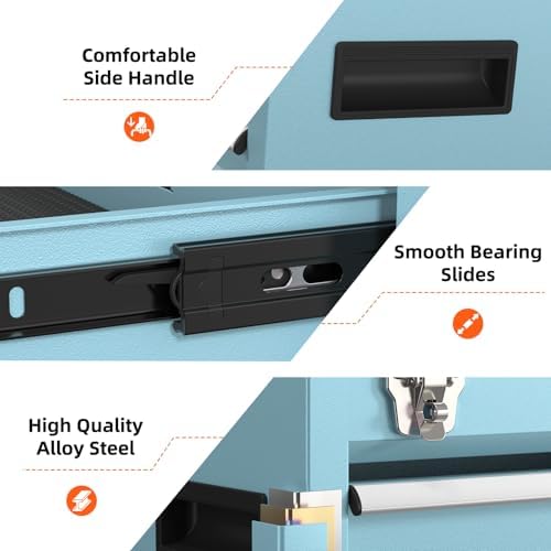 Portable Metal Tool Box – 3 Drawers Lockable Mini Toolbox, Heavy-Duty Tool Ch...