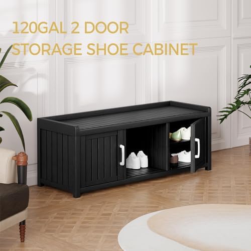 Storage Bench - Waterproof Resin Shoe Bench with Adjustable Shelves - Indoor ...
