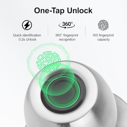 Smart Fingerprint Door Knob, 3-in-1 Keyless Entry with Auto Lock & App, B...