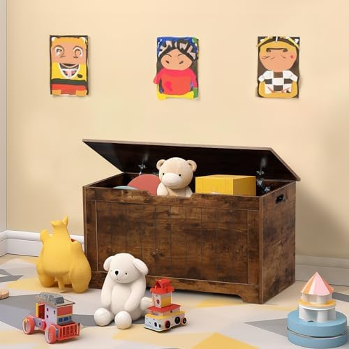 LEMY Storage Chest Bench, Wooden Trunk Box with 2 Safety Hinges, Modern Organ...