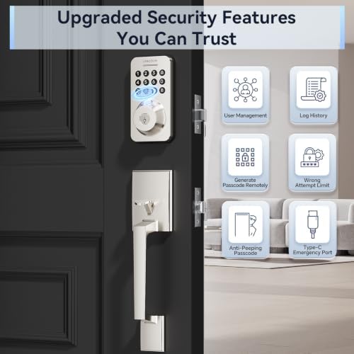 Ulecoce U68H Fingerprint Deadbolt Door Lock for Front Door with Handle