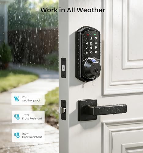 Veise VE07 Fingerprint Smart Deadbolt Lock, App Control, Fobs, Matte Black