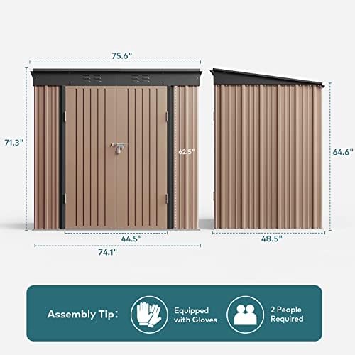 Gizoon 6x4 FT Outdoor Shed, Metal Garden Shed Lockable Doors, Brown